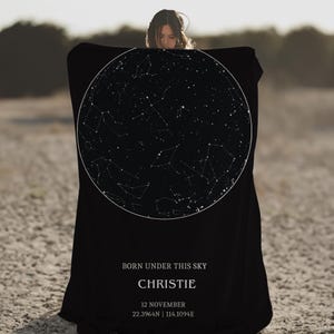 Manta con mapa estelar personalizada, regalo de cumpleaños, manta con estampado de cielo nocturno, regalo de cumpleaños personalizado, manta con estampado de constelaciones, regalo para él