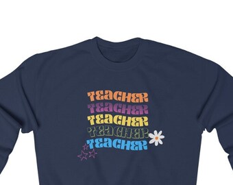 Teacher Retro Crewneck Sweatshirt, Vintage Retro Teacher Shirt, Gifts for Teacher, Trendy Teacher Shirt