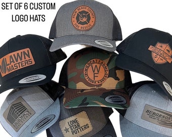 6 Custom Logo Patch Hats / Company Logo Hat / Personalized Mens Hats / Snapback Hats / Yupoong 6606 / Curved Bill / Custom Hats