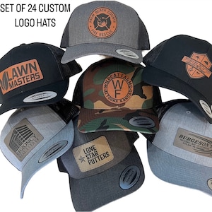 Set of 24 Custom Logo Patch Hats / Company Logo Hat / Personalized Mens Hats / Snapback Hats / Custom Hats / Employee Gifts / Business Merch