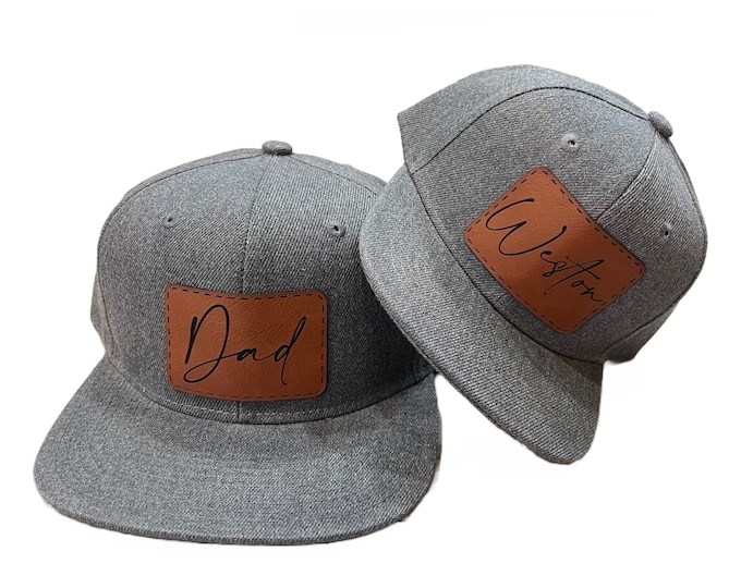 Daddy and Me Matching Hats, Father's Day Gift, Custom Leather Patch Hat, Personalized Name Cap, Toddler Child Baby Kids Infant Adult Hat