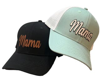 Gorra de béisbol de mamá: sombrero de cola de caballo con parche de cuero sintético