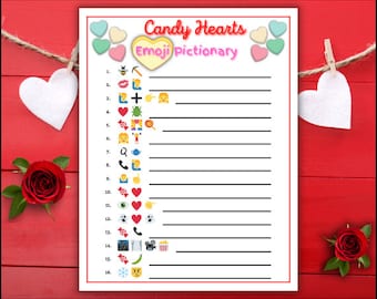 Valentine's Candy Hearts Emoji Pictionary Game | Fun Valentine's Day Printable Games | Candy Quiz Game for Kids & Adults | Galentines Day