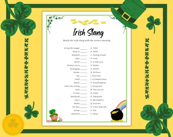 Irish Slang Match Up | St. Patrick's Printable Game for Kid & Adult | St. Patrick's Class Activity | St. Paddy's Activity