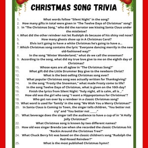 Christmas Song Trivia Printable Game