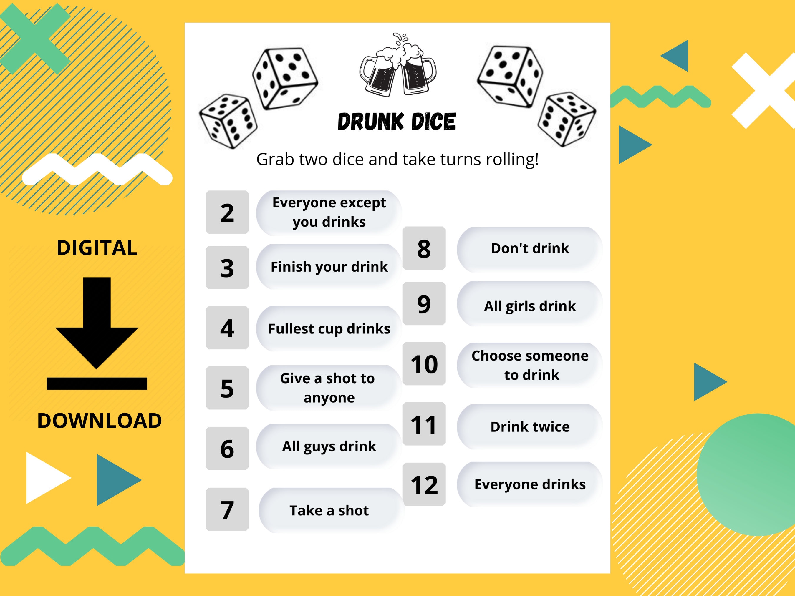 Drunk Dice Drinking Game for Any Party Etsy