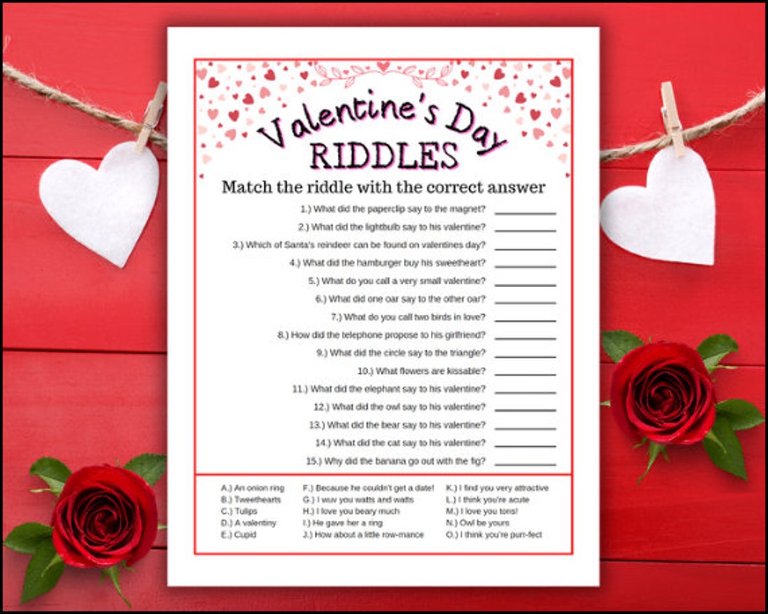 Valentine Riddles Game for Kids Printable Valentine Party Game Valentine Activity for Kids