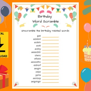 Birthday Word Scramble for kids and adults of all ages.