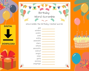Birthday Word Scramble for kids and adults of all ages.