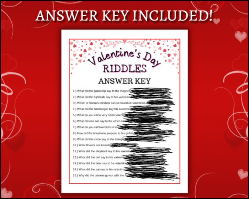 Valentine Riddles Game for Kids Printable Valentine Party Game Valentine Activity for Kids
