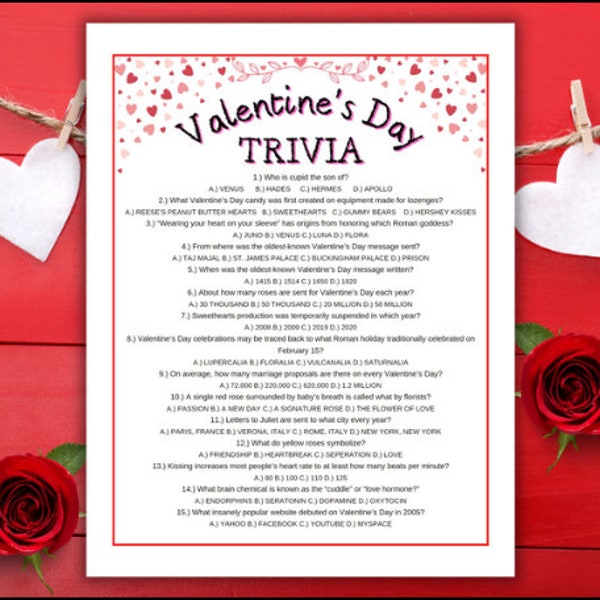 Valentine's Day Trivia Game | Adult Valentines Day Trivia Game | Printable Valentines Day Party Game | INSTANT DOWNLOAD