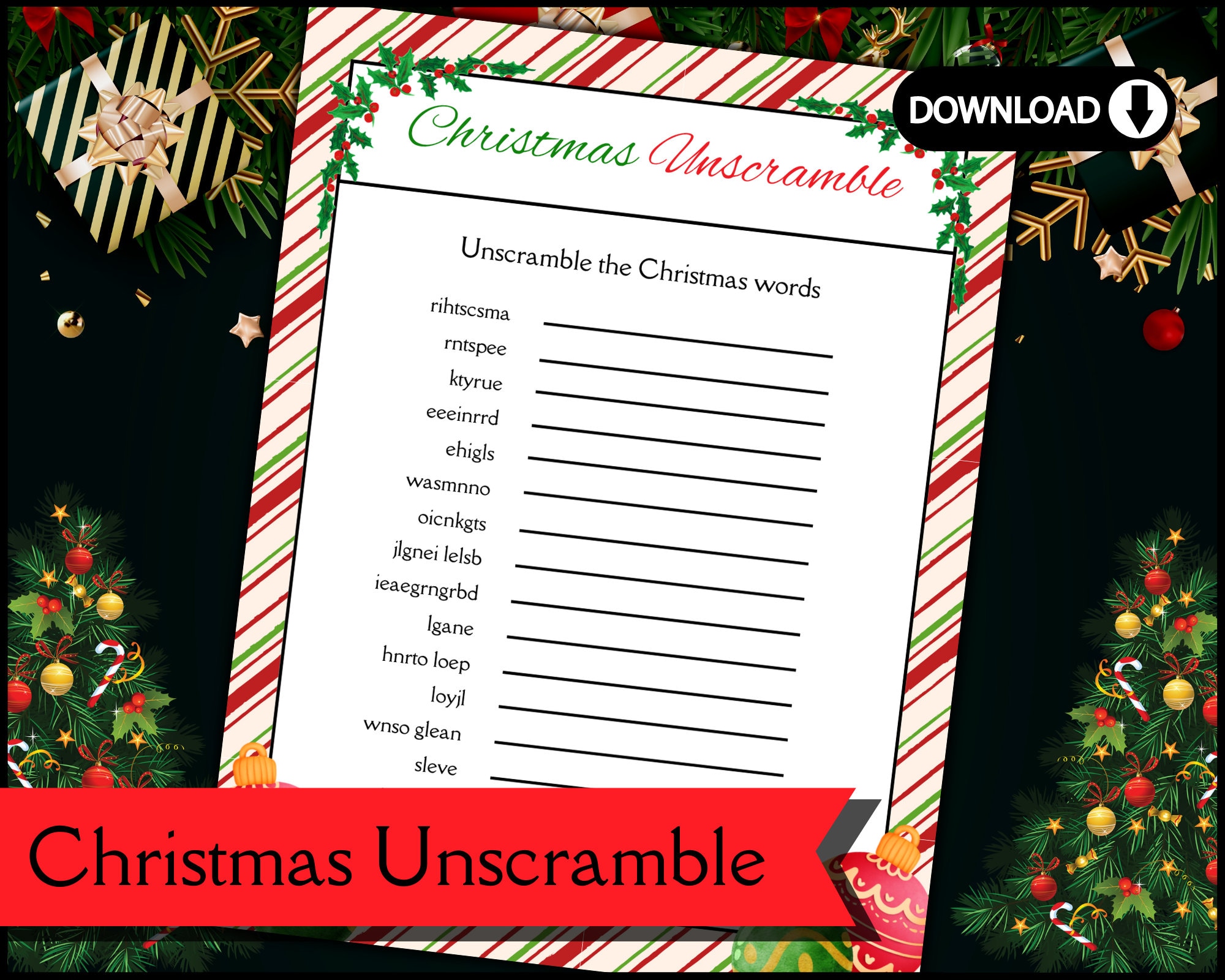 Christmas Unscramble Word Game Etsy