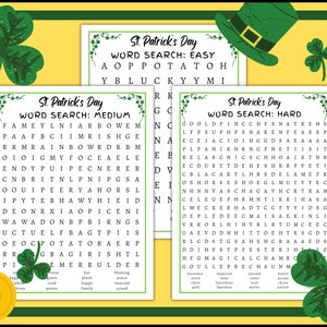 Word Search Game, St Patrick&#39;s Day Game, St Patrick&#39;s Day Party Game, St Patrick&#39;s Day Printable Games, Instant Download