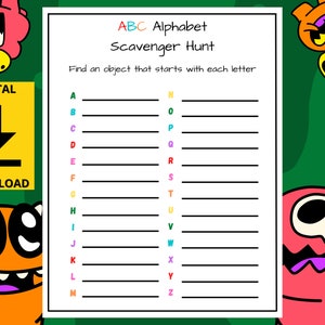 ABC scavenger hunt, outdoor activity for kids