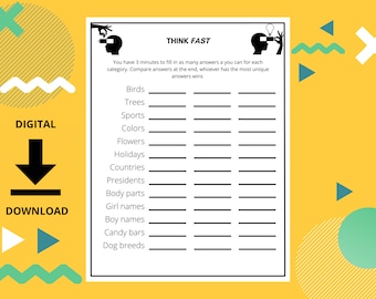 Think Fast trivia party game idea for family events