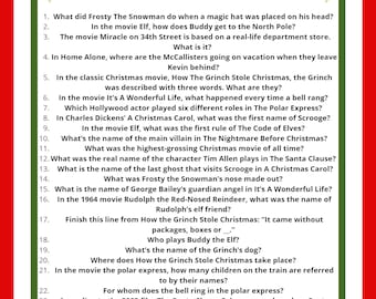 Christmas Movie Trivia Game Digital Download