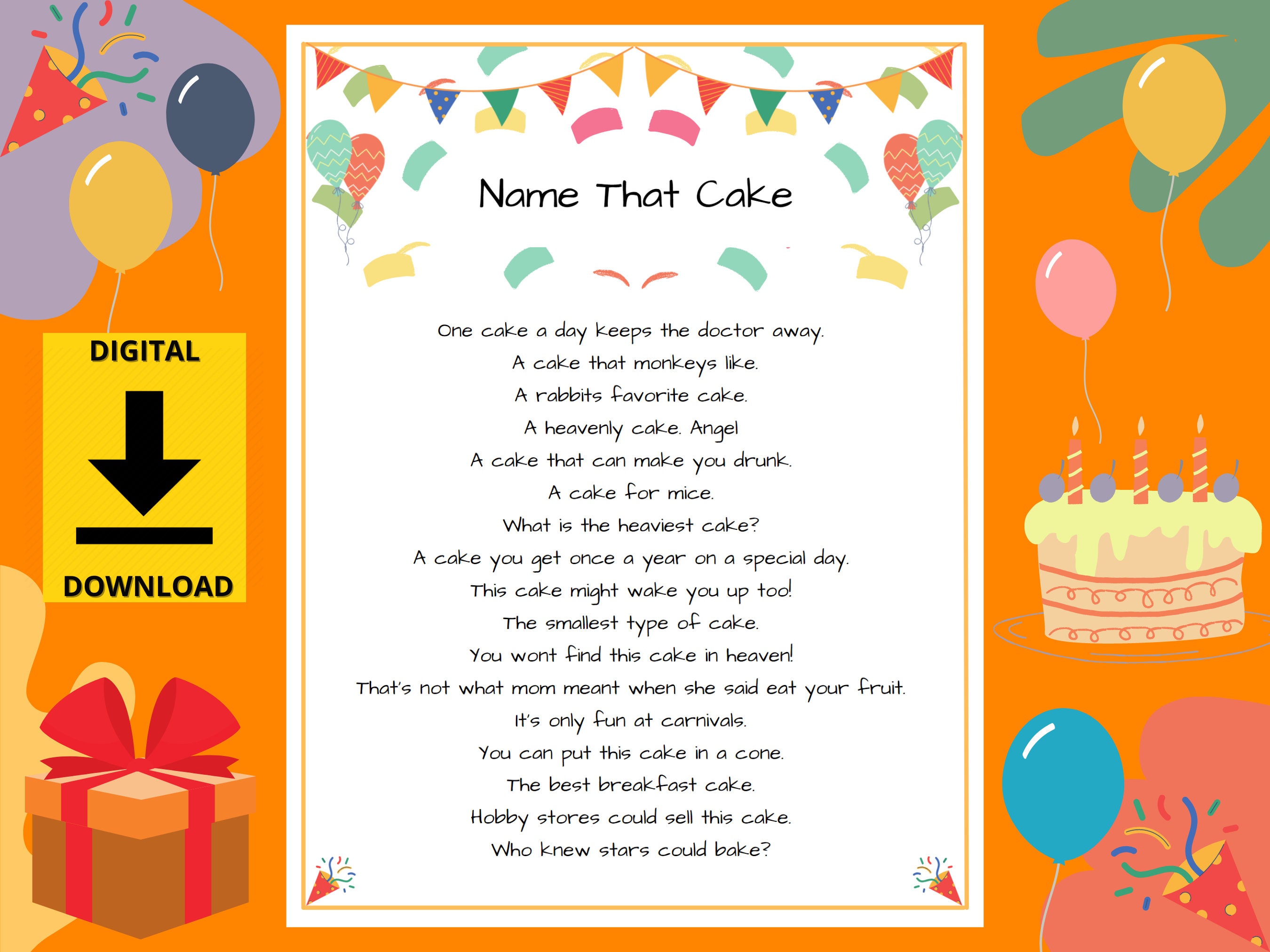 Cake Trivia Birthday Game for All Ages and Parties Etsy