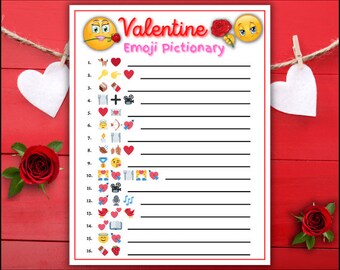 Valentine's Emoji Pictionary Game | Fun Valentine's Day Printable Games | Quiz Game for Kids & Adults | Galentines Day