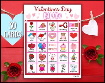 Valentine's BINGO Game for Kids and Adults | Valentine's Day Printable Games | Valentine's Family Activity | Valentine's Classroom Game