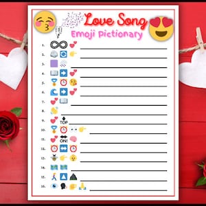 Valentinstag Liebeslied Emoji Pictionary Spiel | Lustige Valentinstag Spiele zum ausdrucken | Musik Party Spiel für Kinder & Erwachsene | Galentines Tag