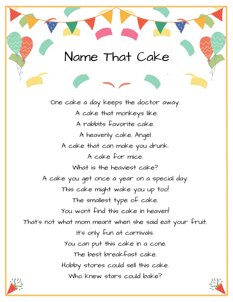 Cake Trivia Birthday Game for All Ages and Parties Etsy