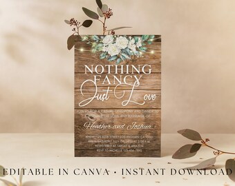 Rustic Elopement Invitation Template | Minimalist Wedding Invite | Editable Canva Template