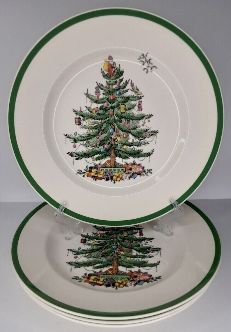 Spode Christmas Tree Dinner Plate Green Trim 27cm set of 4 Etsy