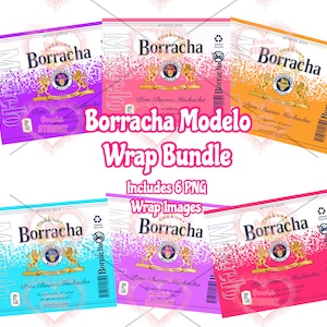 May include: A collection of six Borracha Modelo wrap images in vibrant colours. Each wrap displays the Borracha logo and text in shades like purple, pink, orange, and blue. The words "Borracha Modelo Wrap Bundle" are centrally positioned.