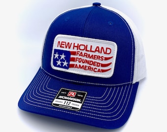 Vintage New Holland Farmers Founded America Patch + Richardson 112 Royal Blue & White Trucker Cap Hat