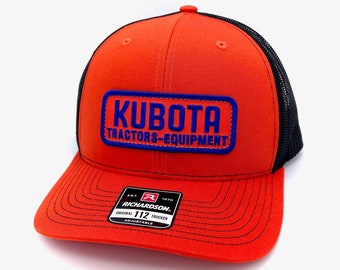 Vintage Kubota Equipment & Tractors Patch + Richardson 112 Orange / Black Trucker Cap Hat