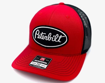 Vintage Peterbilt Trucking Retro Patch + Richardson 112 Red & Black Trucker Cap Hat