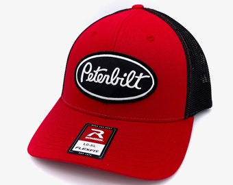 Vintage Peterbilt Retro Patch + Richardson 110 Large/X-Large : R-Flex Flexfit Fitted Red & Black Trucker Hat