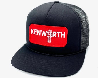 Vintage Kenworth Trucking Retro Patch - Professionally Sewed onto Richardson 113 Black Foam Front Trucker Cap Hat.