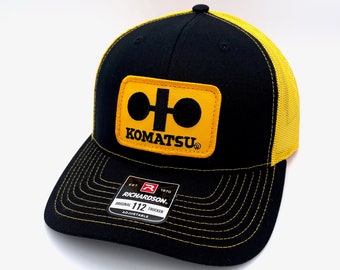 Vintage Komatsu Retro Patch + Richardson 112 Black & Gold Trucker Cap Hat - Heavy Equipment Construction Mining