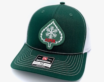 Aspen CO Colorado Patch Hat - New Richardson 112 Forest Green & White Trucker Cap Hat