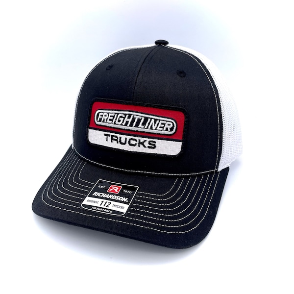 Vintage Freightliner Trucking Retro Patch + Richardson 112 Black & White Trucker Cap