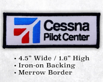 Cessna Pilot Center Iron-On Patch - 4.5" x 1.6" - Vintage, Embroidered - Plane, Airplane, Flying, 152, 172, 182, Skyhawk