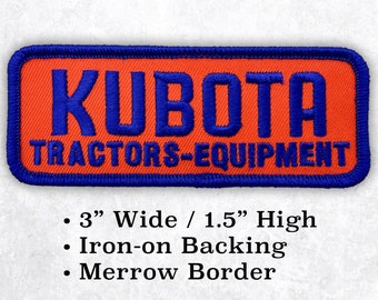 Kubota Iron-On Patch - 4" x 1.5" - Vintage, Embroidered - Tractors - Equipment, Heavy Equipment Construction Mining Retro Excavator