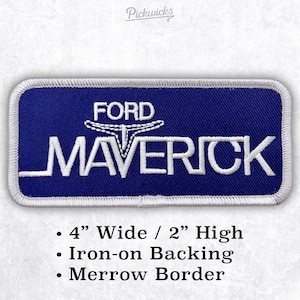 Ford Maverick Iron-On Patch - 4&quot; x 2&quot; - Vintage Embroidered, Pickup Truck Retro logo