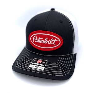 Vintage Peterbilt Retro Patch + Richardson 112 Black & White Trucker Cap - Semi Truck, Trucking,