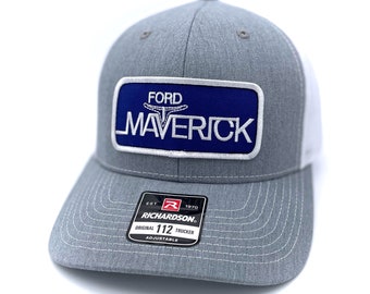 Vintage Ford Maverick Truck Retro Patch + Richardson 112 Heather Grey & White Trucker Cap Hat
