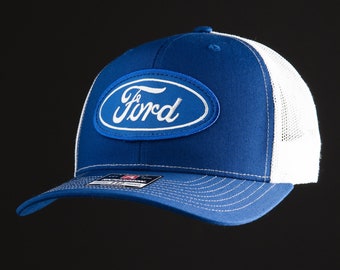 Vintage Ford Oval Patch + Richardson 112 Royal Blue & White Trucker Cap Hat