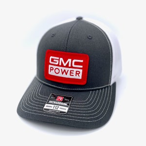 Vintage GMC Truck POWER Retro Patch + Richardson 112 Charcoal Grey & White Trucker Cap Hat, Sierra, Yukon, 1500, Canyon