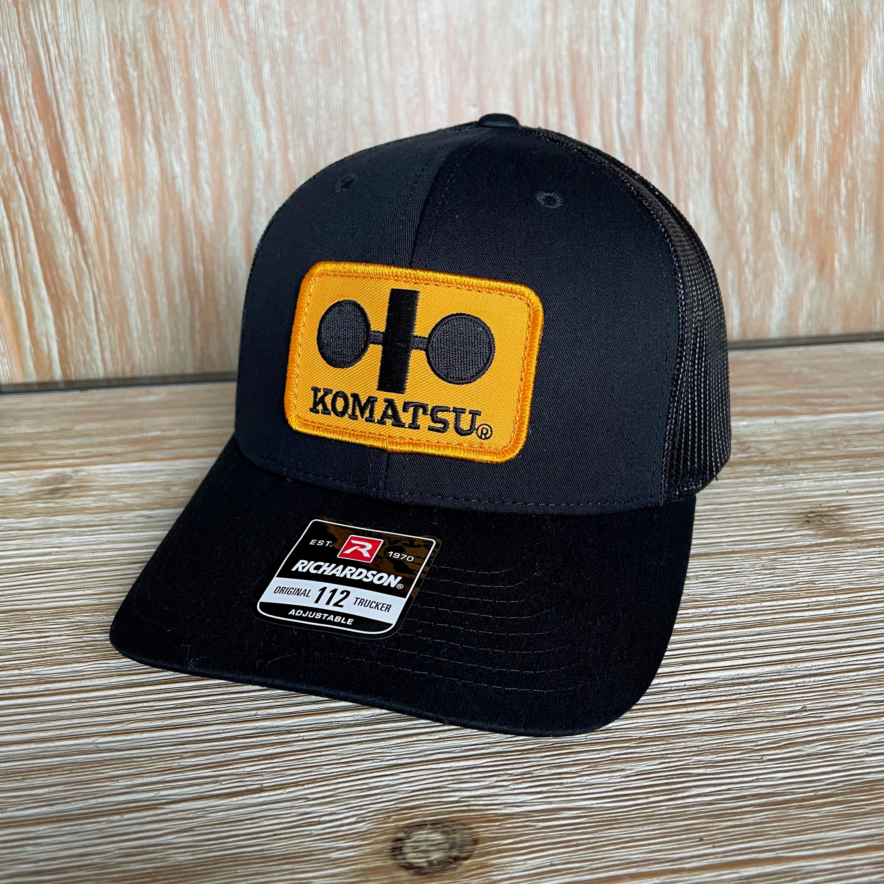 Vintage Komatsu Logo Retro Patch Sewn Onto Richardson 112 