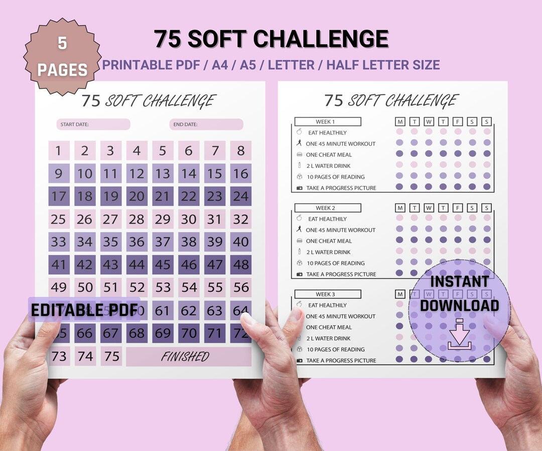 75 Soft Challenge Tracker 75 Day Challenge Editable Habit - Etsy