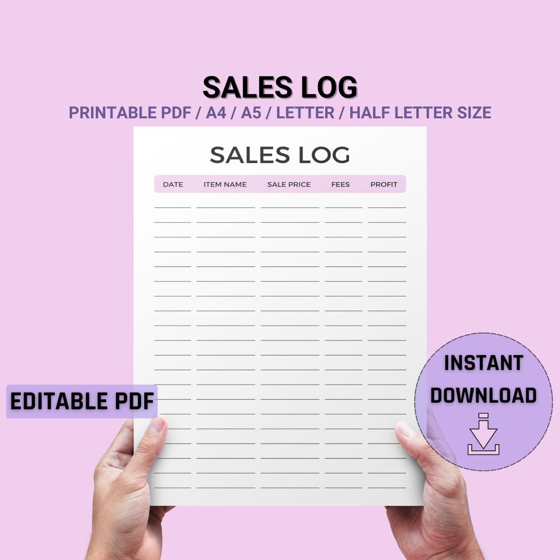 Sales Log Printable Editable Sales Tracker Template Business - Etsy