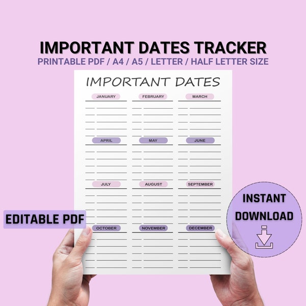 Important Dates Planner - Etsy
