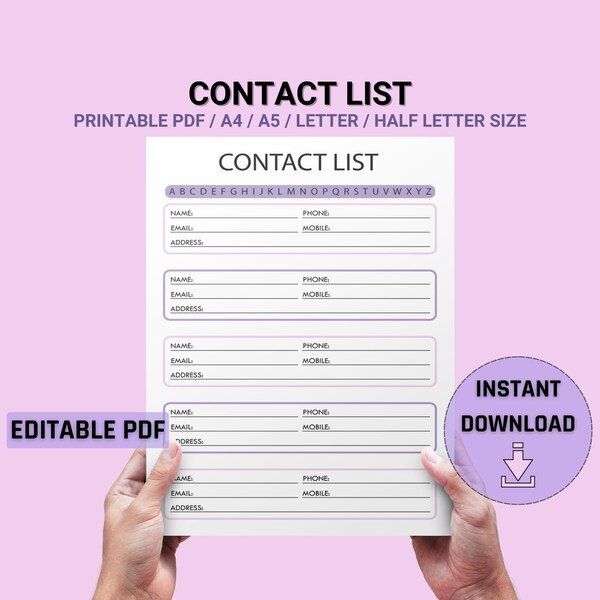 Printable Editable Address Book Etsy