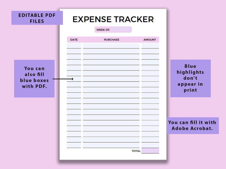Weekly Expense Tracker Printable Editable Expense Log - Etsy