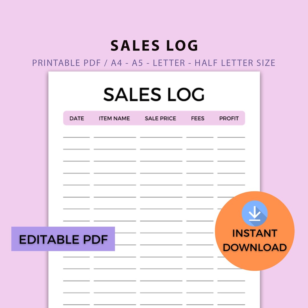 Sales Log Printable Editable Sales Tracker Template Business - Etsy